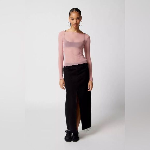 Out From Under Libby Sheer Mesh Long Sleeve Lettuce Hem Top Mauve Pink Medium - Picture 14 of 16